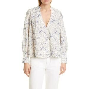Mille Freya Top Blouse Embroidered Floral Capri Long Sleeve V-Neck Tuckernuck